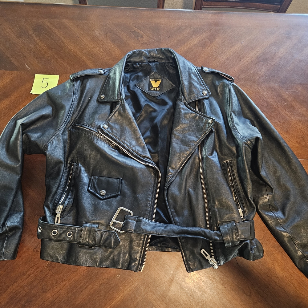 Virginia Slims Wear Belted Black Leather Jacket